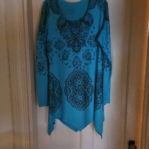 Roper Blue and Black Floral Tunic